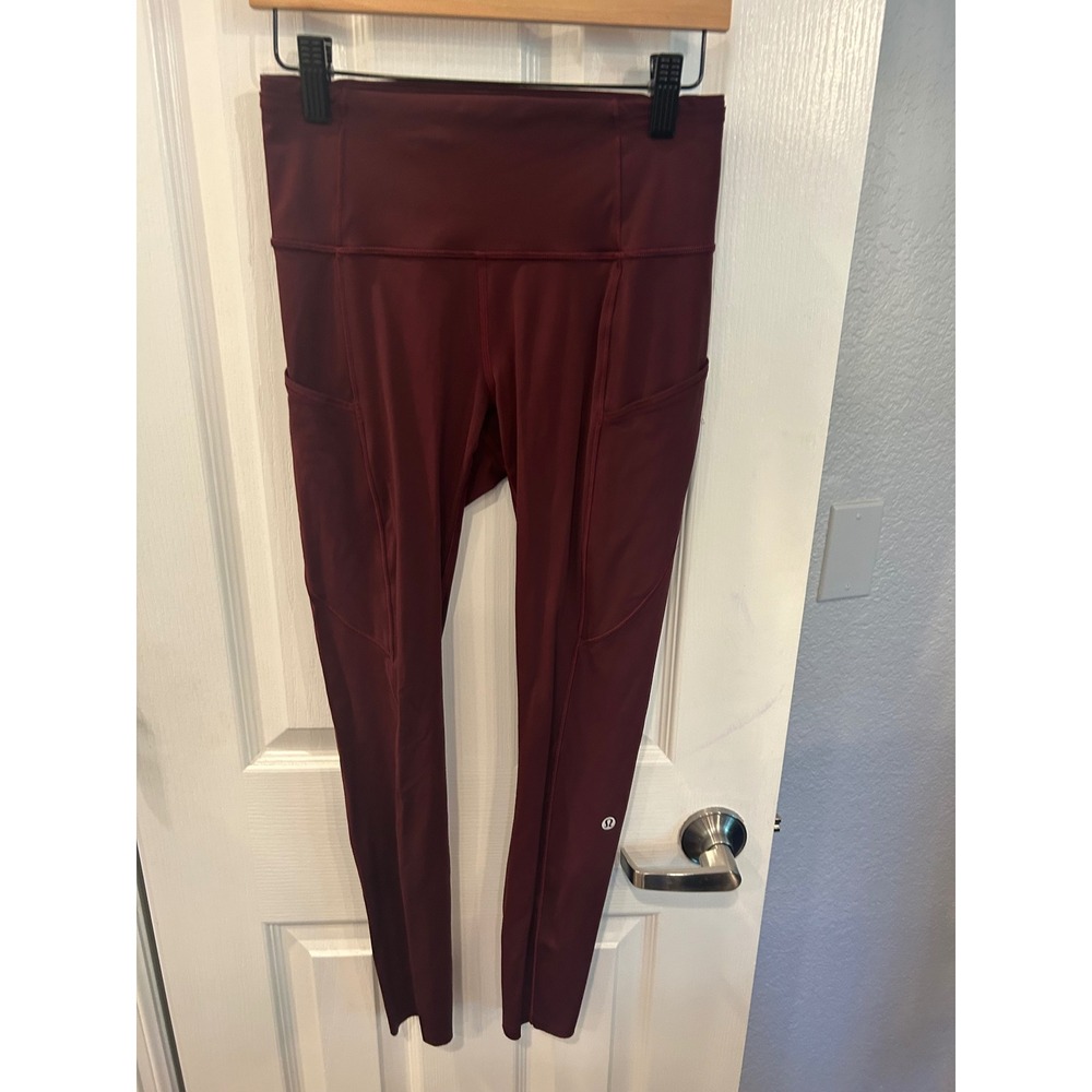 💎 Lululemon Leggings‎ Burgundy High Rise Side Pockets Activewear Tights 4